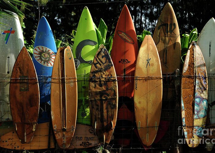 Hawaii Greeting Card featuring the photograph Surfboard Fence 4 by Bob Christopher