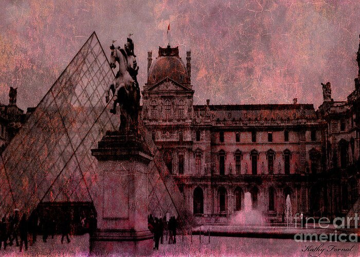 Paris Fine Art Greeting Card featuring the photograph Surreal Paris Louvre Museum Architecture Pyramid by Kathy Fornal
