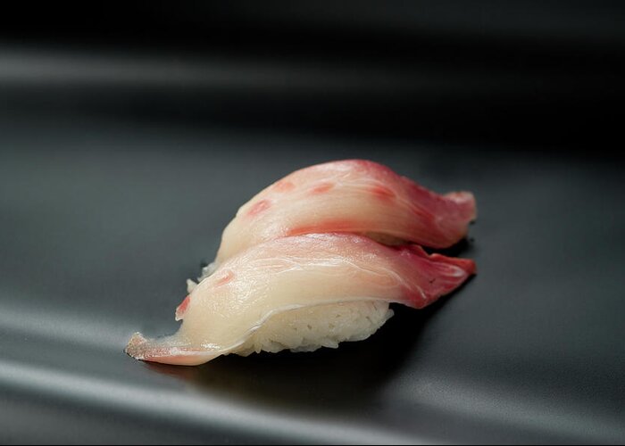 Black Background Greeting Card featuring the photograph Sushi Hamachi by Ryouchin