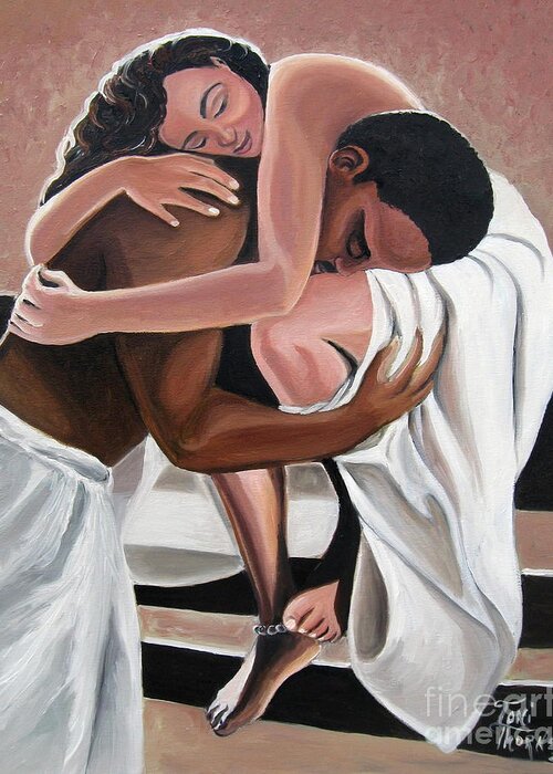 Lovers Painting Greeting Card featuring the painting Sweet Caress by Toni Thorne
