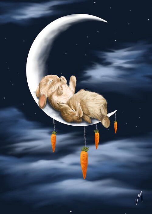 Bunnies Greeting Card featuring the painting Sweet dreams by Veronica Minozzi