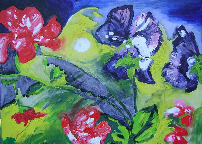 Sweet Peas Greeting Card featuring the painting Sweet Peas by Therese Legere