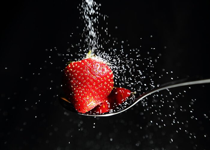 Falling Sugar Greeting Card featuring the photograph Sweet Strawberry by David Andersen