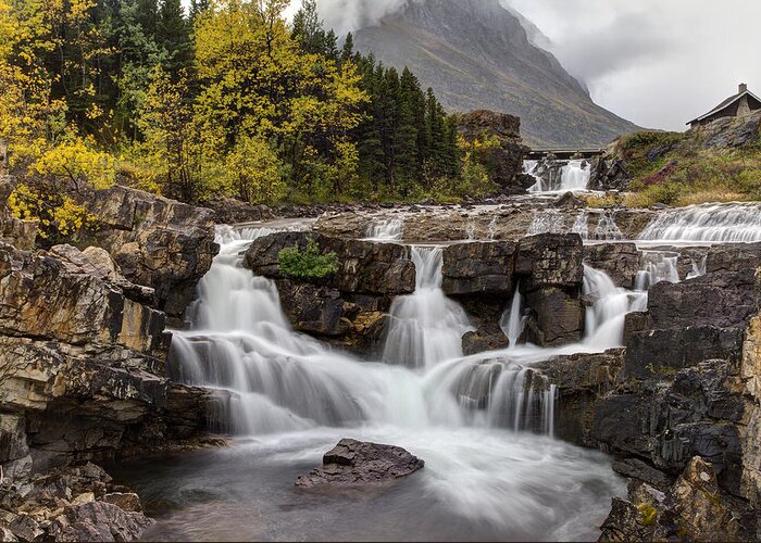 Glacier National Park Greeting Card featuring the photograph Swiftcurrent Falls in Autumn by Mark Kiver