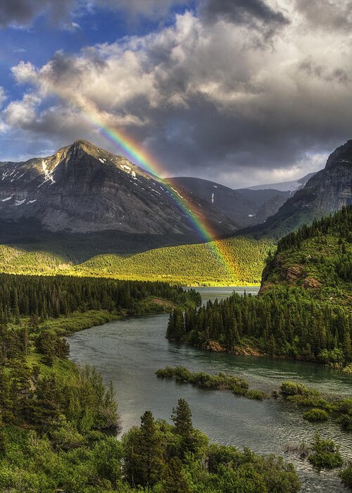 Glacier National Park Greeting Card featuring the photograph Swiftcurrent River Rainbow by Mark Kiver