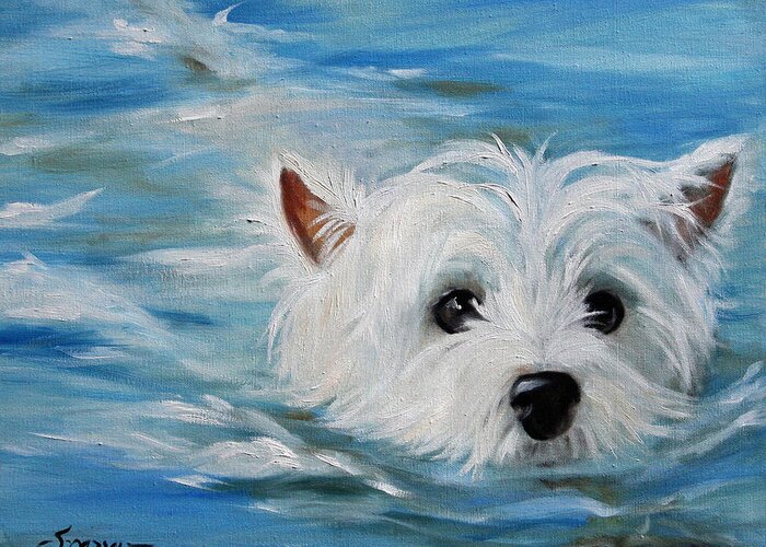 Westie Greeting Card featuring the painting Swimmer by Mary Sparrow