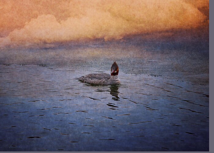 Merganser Greeting Card featuring the photograph Swimming In A Frozen Lake by Maria Angelica Maira