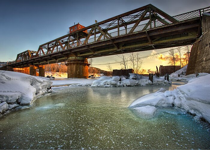 Architecture Greeting Card featuring the photograph Swing Bridge Frozen River by Jakub Sisak