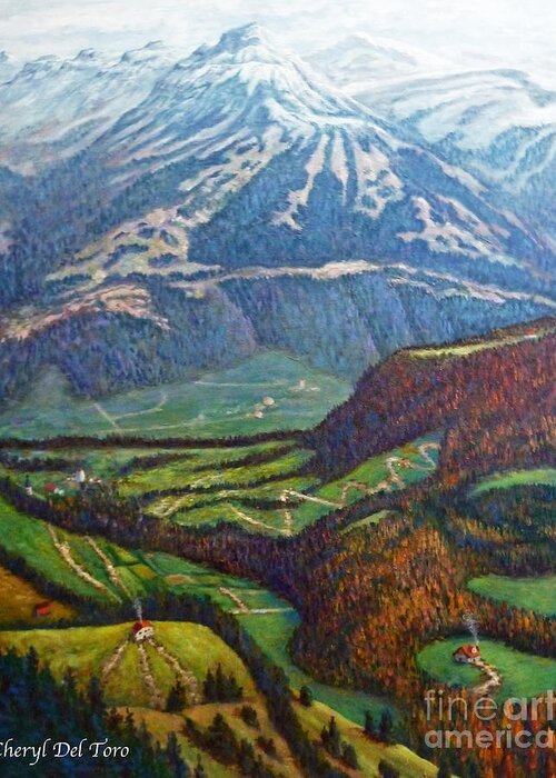 Swiss Greeting Card featuring the painting Swiss Alps by Cheryl Del Toro