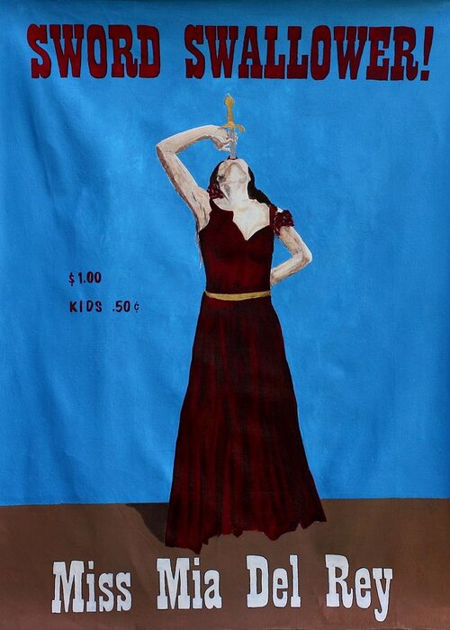 Circus Greeting Card featuring the painting Sword Swallower by Ralph LeCompte