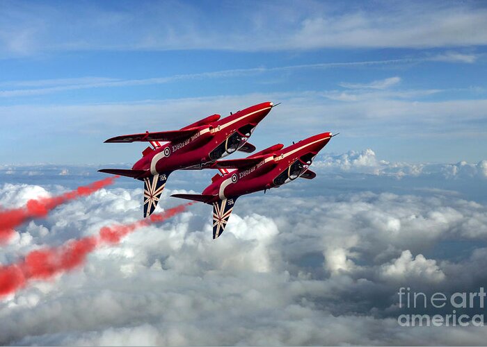 Red Arrows Greeting Card featuring the digital art Synchro Pair by Airpower Art