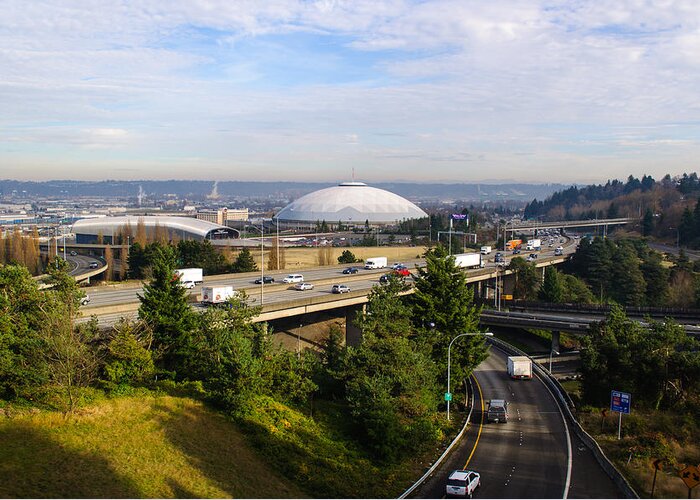 Tacoma Greeting Card featuring the photograph Tacoma Dome and Auto Museum by Tikvah's Hope