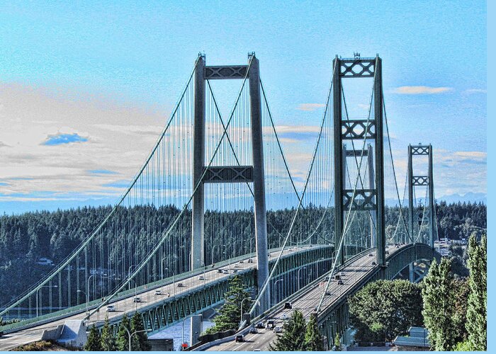 Tacoma Narrows Bridge Framed Prints Greeting Card featuring the photograph Tacoma Narrows Bridge 51 by Ron Roberts