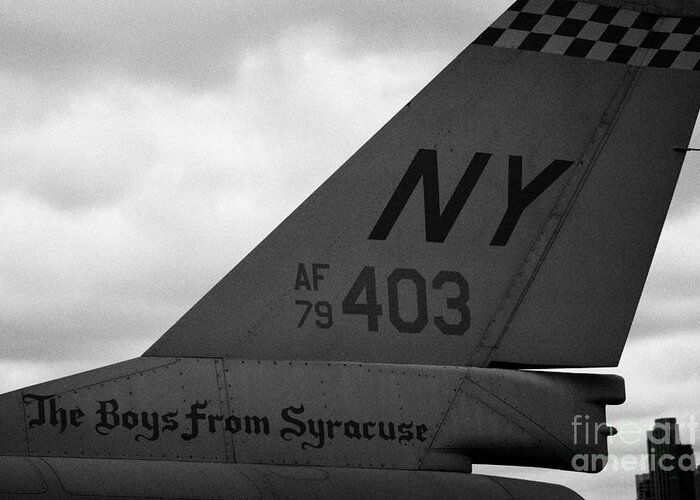 Usa Greeting Card featuring the photograph tailplane of General Dynamics F16 fighting falcon the boys from syracuse new york by Joe Fox