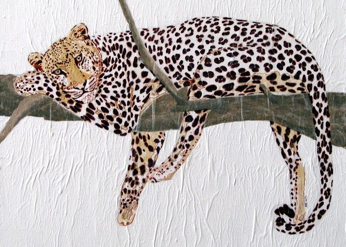 Leopard Greeting Card featuring the painting Taking a Break by Stephanie Grant