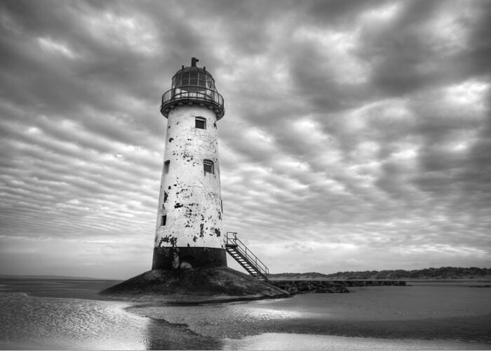 Christinesmart Greeting Card featuring the photograph Talacre Lighthouse Monochrome by Christine Smart