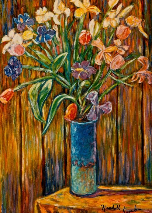 Vase Of Flowers Greeting Card featuring the painting Tall Blue Vase by Kendall Kessler