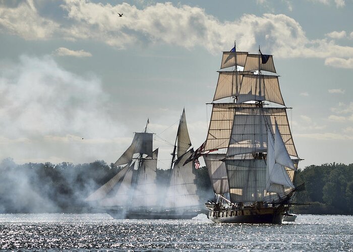 Battle Of Lake Erie Greeting Card featuring the photograph Tall Ships by Ann Bridges