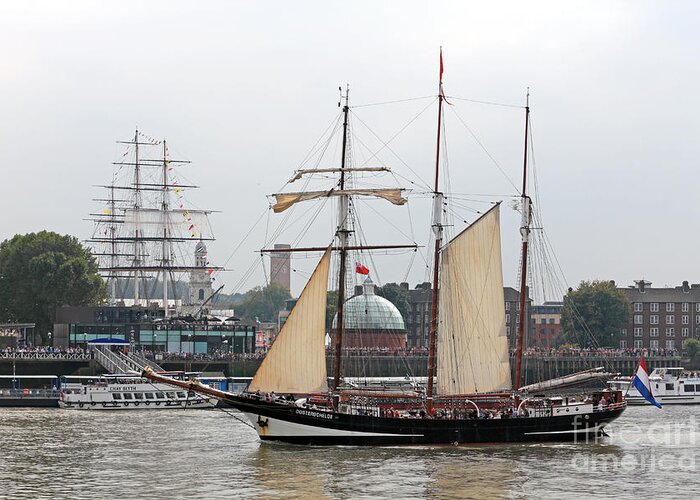 The Tall Ships Festival 2014 London England Three-masted Schooner Oosterschelde Regatta Greeting Card featuring the photograph Tall Ships Festival Greenwich by Julia Gavin