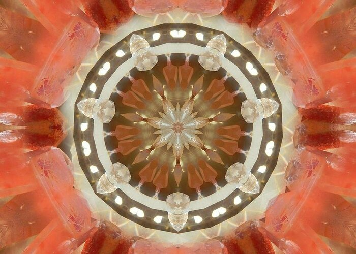 Mandalas Greeting Card featuring the digital art Tangerine Lemurian Seed Crystal Mandala by Diane Lynn Hix