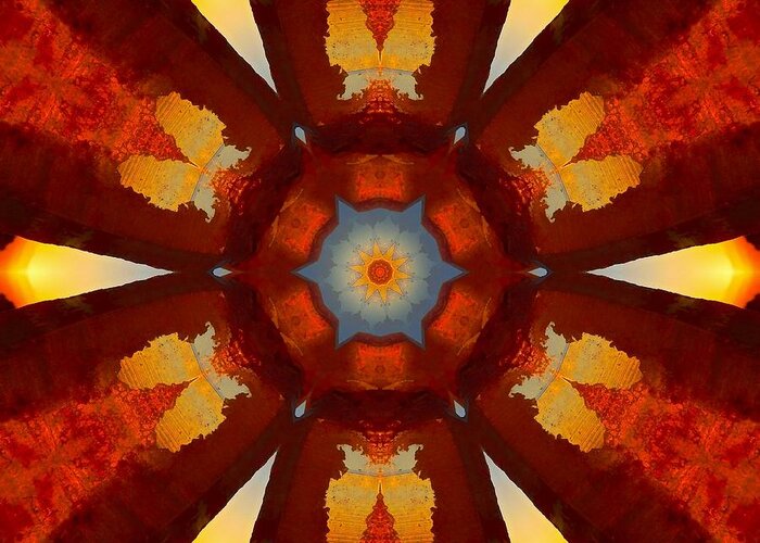  Greeting Card featuring the digital art Tangerine Sunset Crystal Mandala by Diane Lynn Hix