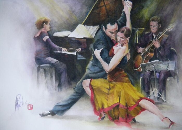 Watercolor Dance Greeting Card featuring the painting Tango by Alan Kirkland-Roath
