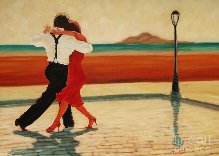 Tango Dancers Greeting Card featuring the painting Tango Heat by Janet McDonald