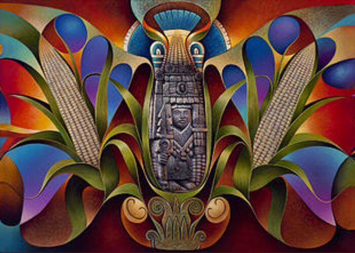 Aztec Greeting Card featuring the painting Tapestry of Gods by Ricardo Chavez-Mendez