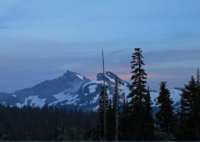 Clouds Greeting Card featuring the photograph Tatoosh at Dusk by E Faithe Lester