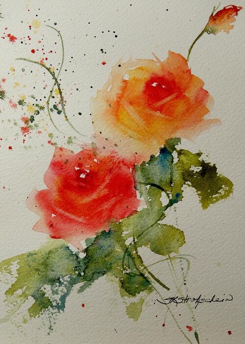 Watercolor Greeting Card featuring the painting Tea Roses by Sandra Strohschein