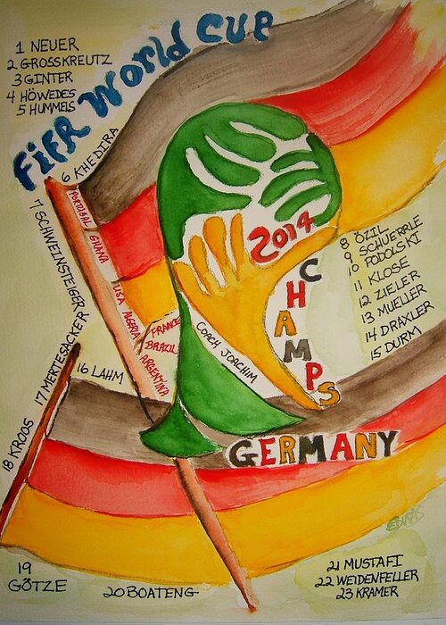Soccer Greeting Card featuring the painting Team Germany FIFA Champions by Elaine Duras