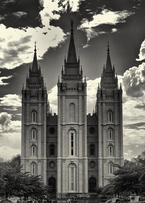 Joshua House Photography Greeting Card featuring the photograph Temple Square Black and White by Joshua House