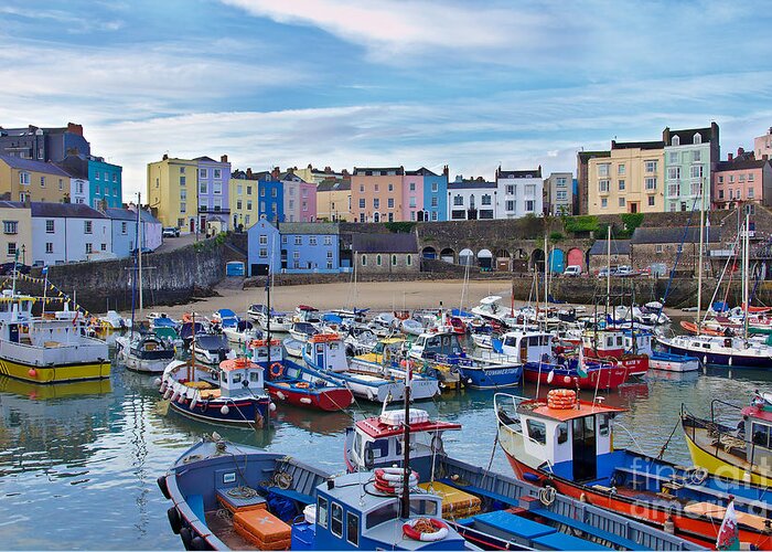 Tenby Greeting Card featuring the photograph Tenby Harbor Morning Colors by Jeremy Hayden