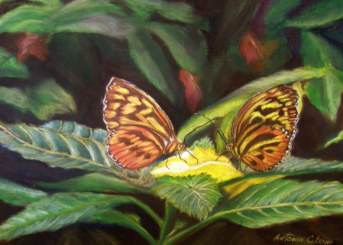 Butterfly Greeting Card featuring the pastel Tender Moment  Pastel by Antonia Citrino