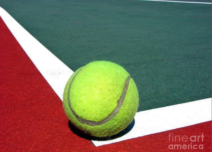 Tennis Greeting Card featuring the photograph Tennis Ball on Court by Olivier Le Queinec