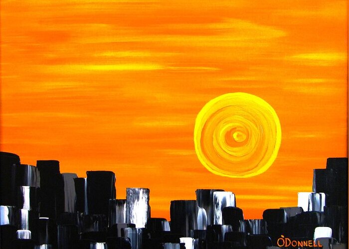 Abstract Greeting Card featuring the painting Tequila Sunset by Stephen P ODonnell Sr