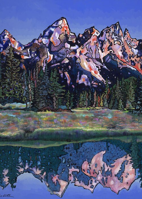 Landscape Greeting Card featuring the painting Teton Summer by Bob Coonts