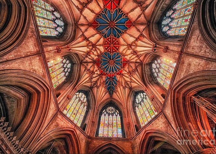 Abbey Cathedral Church Medieval Hdr Gloucestershire Uk England Arches Candles Windows Gothic Greeting Card featuring the photograph Tewkesbury Abbey III by Jack Torcello
