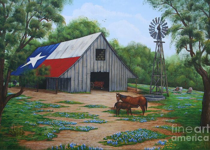 Texas Barn Art Greeting Card featuring the painting Texas Barn by Jimmie Bartlett