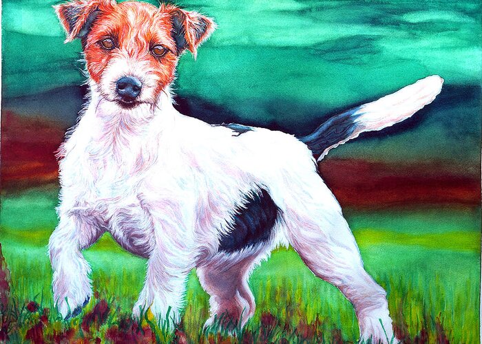 Jack Russell Greeting Card featuring the painting Thaddy Boy by Xavier Francois Hussenet