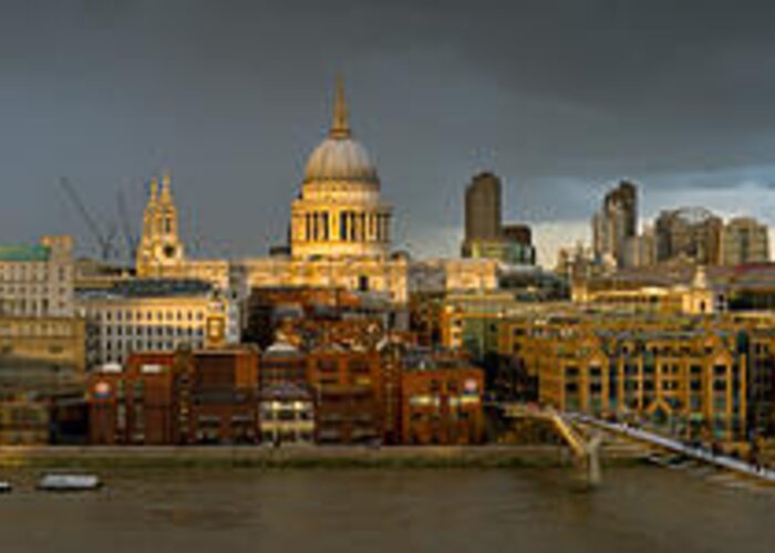 London Skyline Greeting Card featuring the photograph Thames with St Paul's panorama by Gary Eason