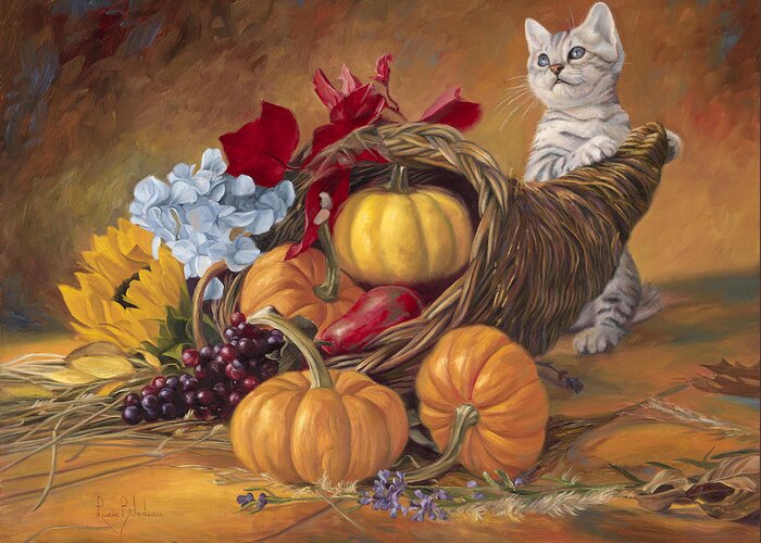 Cat Greeting Card featuring the painting Thankful by Lucie Bilodeau