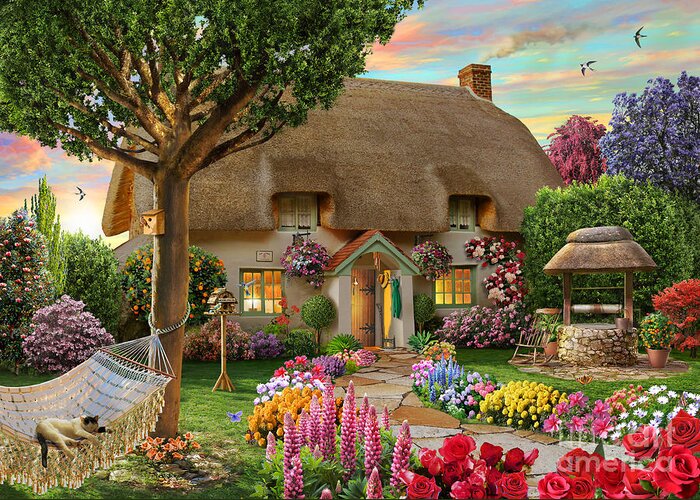 Thatched Cottage Greeting Card featuring the digital art Thatched Cottage by MGL Meiklejohn Graphics Licensing