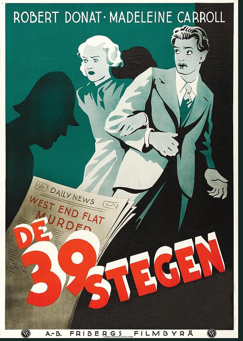 Movie Poster Greeting Card featuring the photograph The 39 Steps - 1935 by Georgia Clare