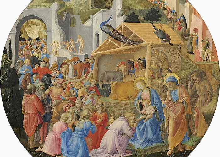 Nativity Greeting Card featuring the photograph The Adoration Of The Magi, C.1440-60 Tempera On Panel by Fra Angelico