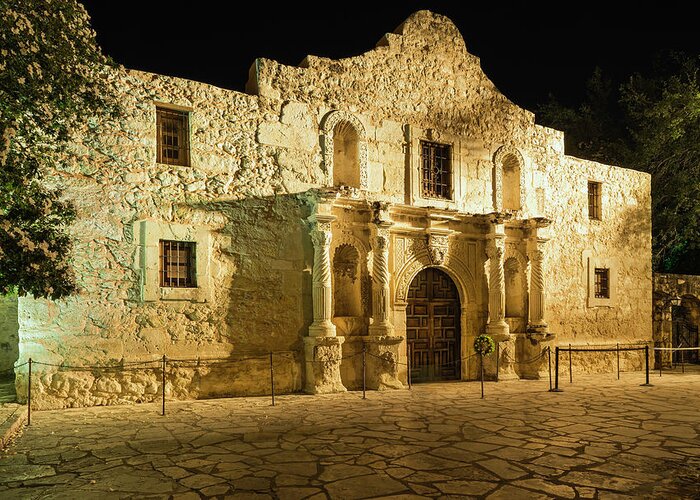 Built Structure Greeting Card featuring the photograph The Alamo San Antonio Texas, In Golden by Dszc