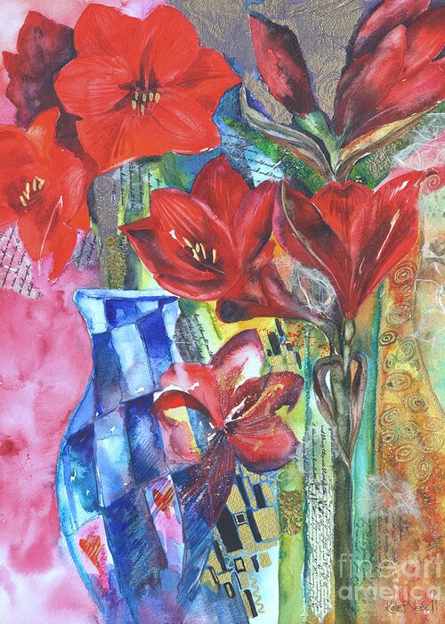 Amaryllis Greeting Card featuring the painting The Amaryllis Affair by Kate Bedell