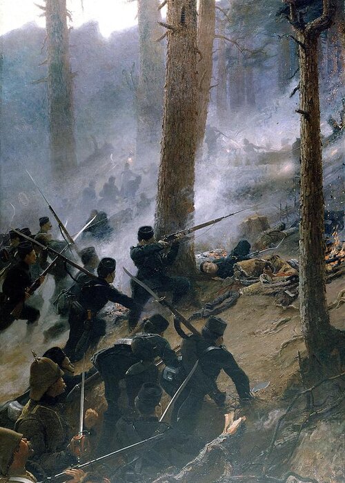 Advance Greeting Card featuring the painting The Attack On The Peiwar Kotal by Vereker Monteith Hamilton