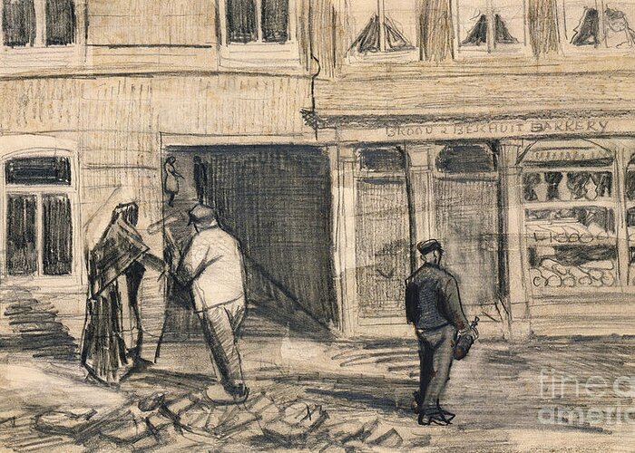 Street Greeting Card featuring the drawing The Bakery in de Geest by Vincent Van Gogh