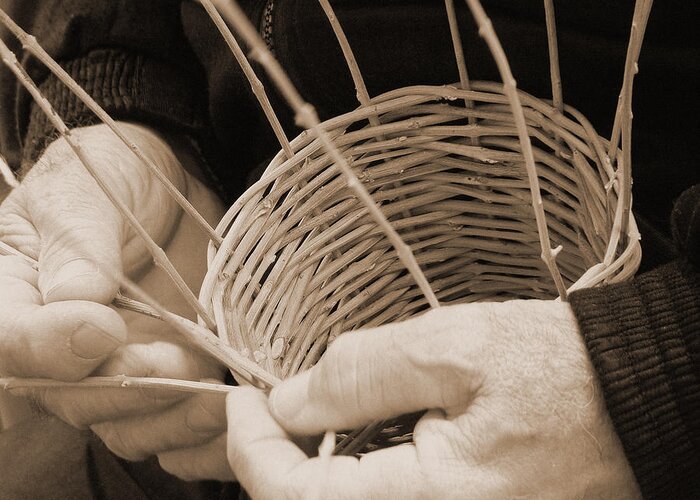Sepia Greeting Card featuring the photograph The Basket Weaver by Marcia Socolik